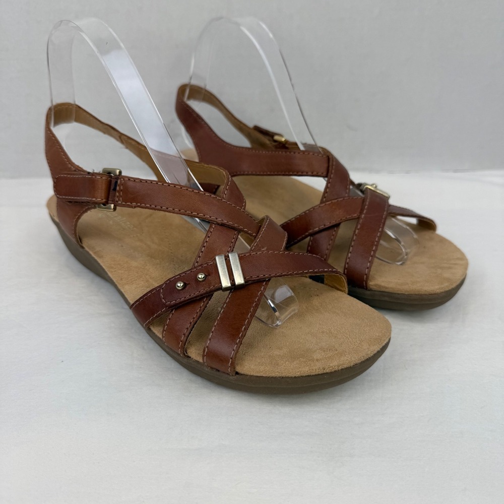 Naturalizer Winsome Brown‎ Leather Strappy Slingback Wedge Sandals Womens 8.5N